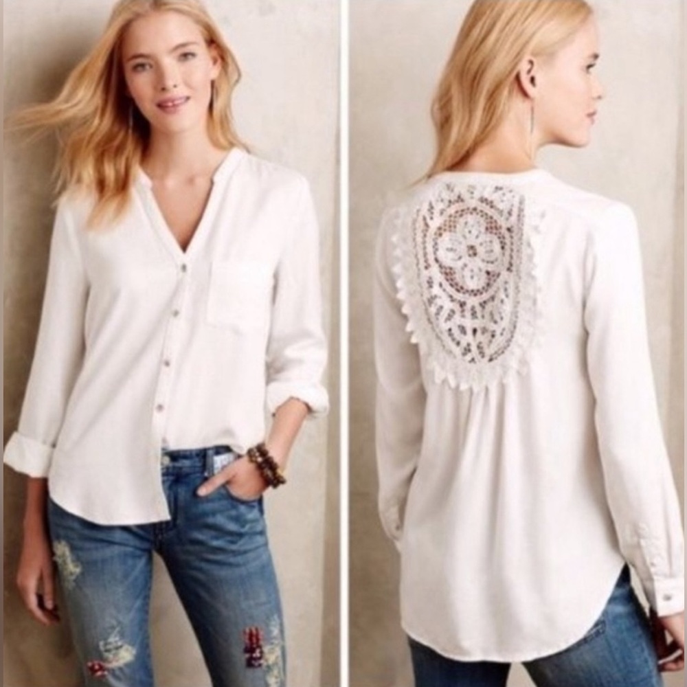 Anthropologie Holding Horses White Shirt Women’s XS Prairie Crochet Lace back